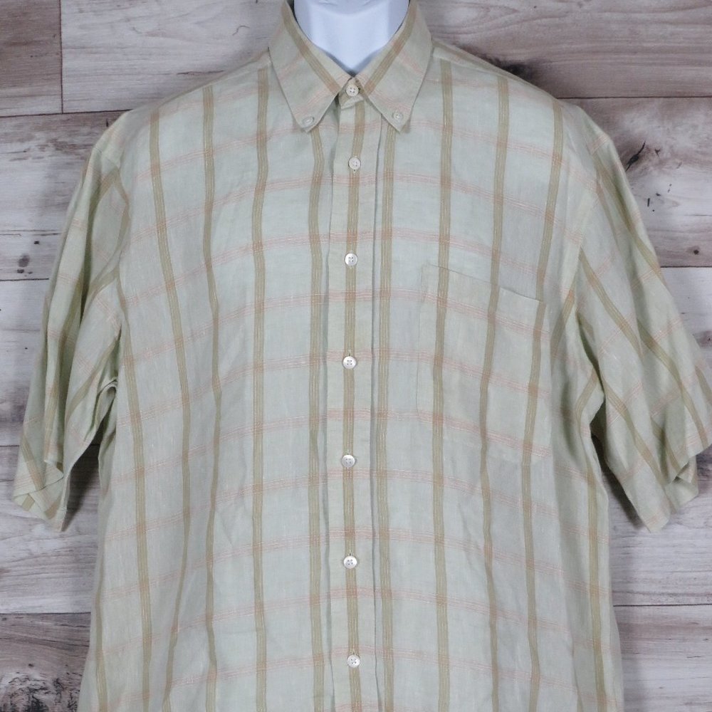 Robert Talbott* Men's Short Sleeve Button Down Single Chest Pocket Shirt~ Size L
